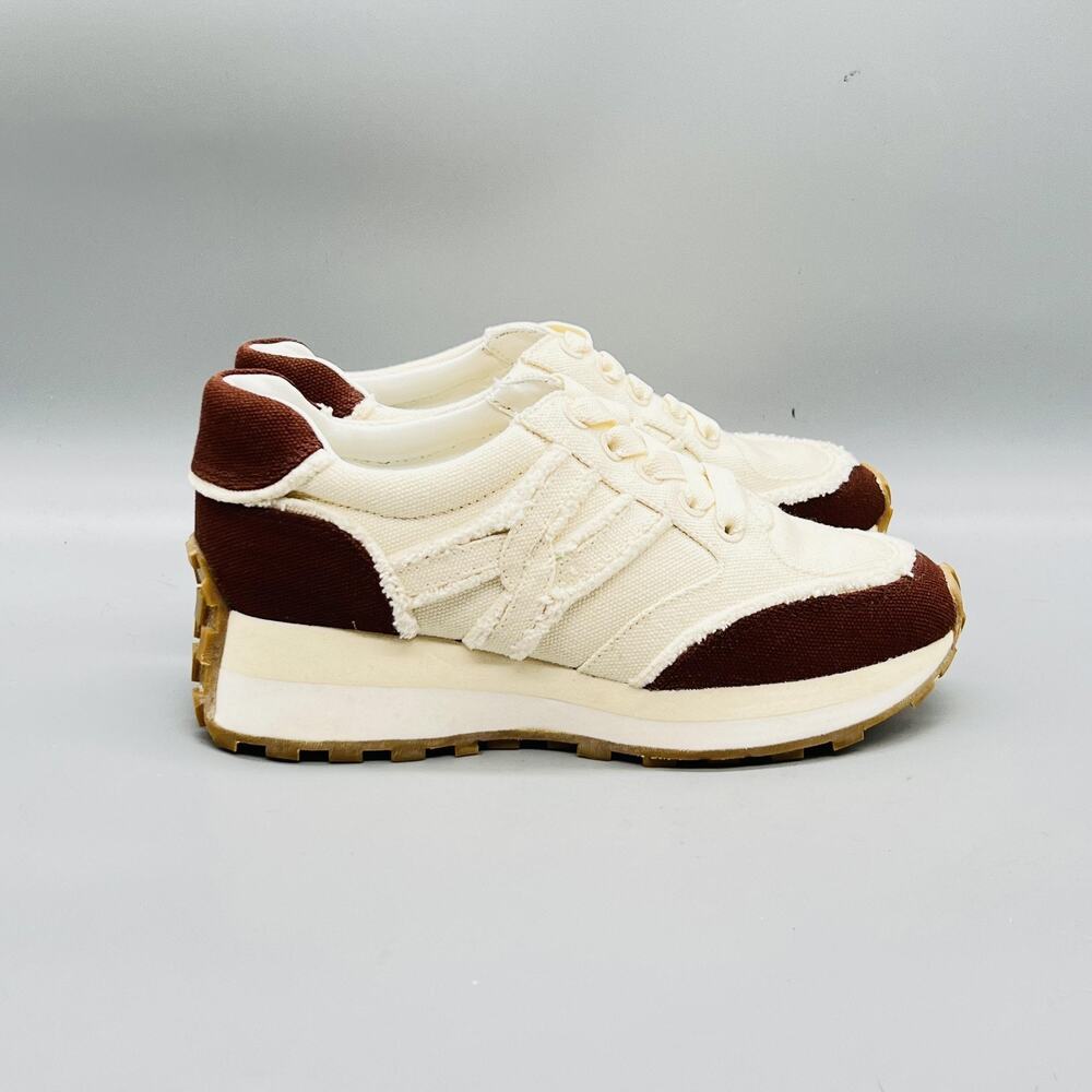 Veronica Beard Shoes Womens 5.5 White Brown Canvas Low Top Sneakers Comfort